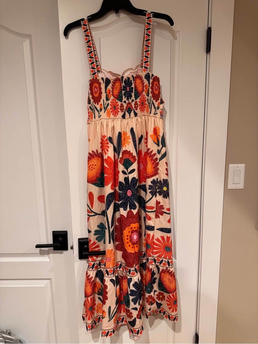 SHEIN Cream Maxi Dress with Orange & Navy Floral Pattern NWOT - Picture 2 of 3